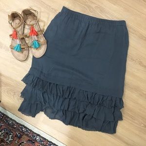 DKNY ruffle midi silk pencil skirt